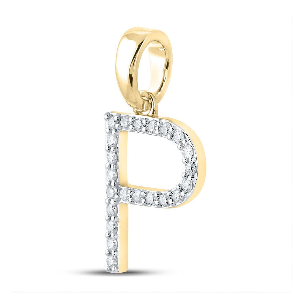 10K White Or Yellow Gold Womens Round Diamond P Initial Letter Pendant