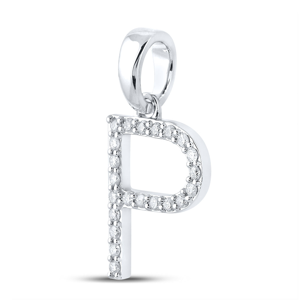 10K White Or Yellow Gold Womens Round Diamond P Initial Letter Pendant