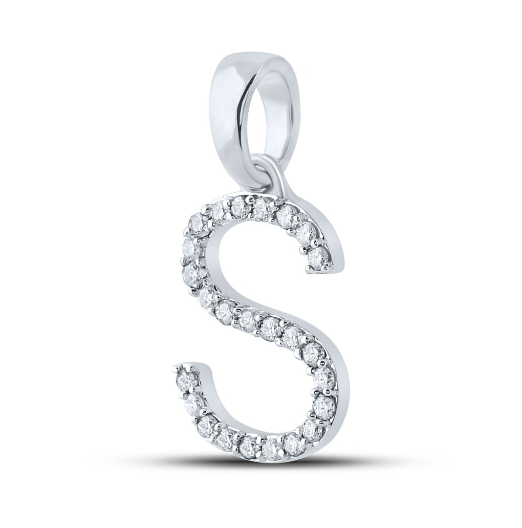 10K White Gold Womens Round Diamond Initial S Letter Pendant 1/5 Cttw, Length: 0.8 In, Width: 0.46 In