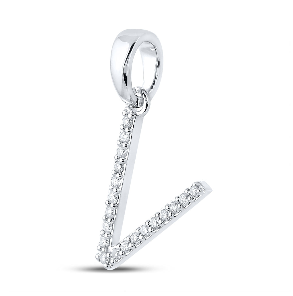 10K White Or Yellow Gold Womens Round Diamond V Initial Letter Pendant