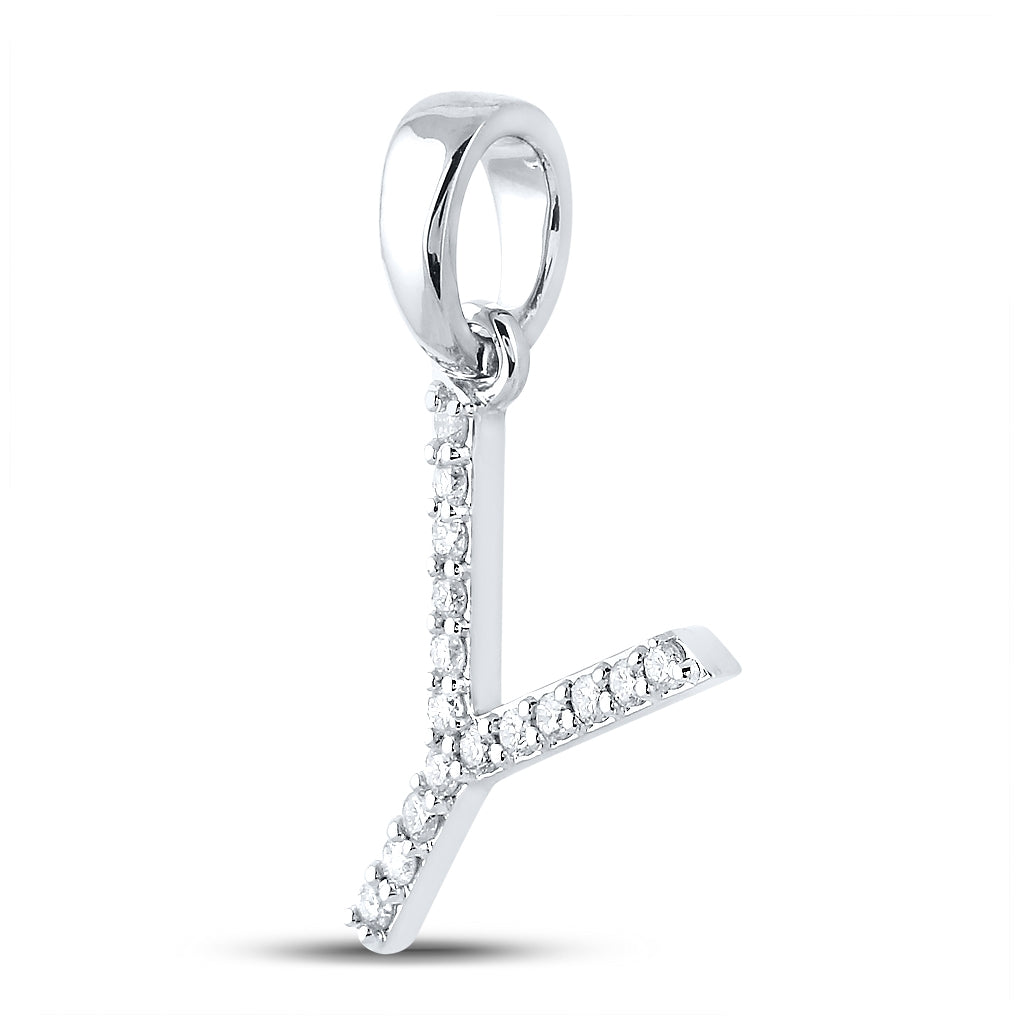 10K White Or Yellow Gold Womens Round Diamond Y Initial Letter Pendant