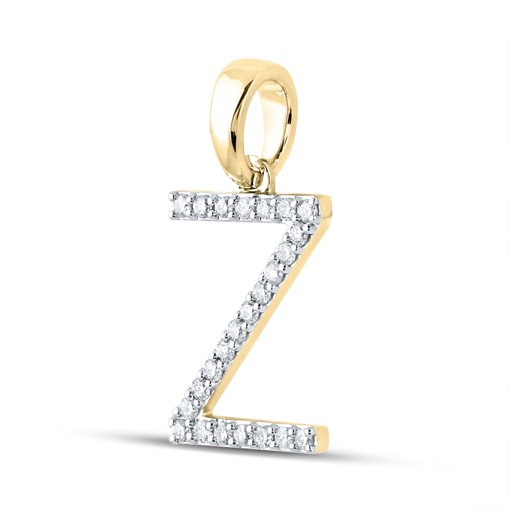 10K Yellow Gold Womens Round Diamond Z Initial Letter Pendant 1/5 Cttw, Length: 0.8 In, Width: 0.46 In