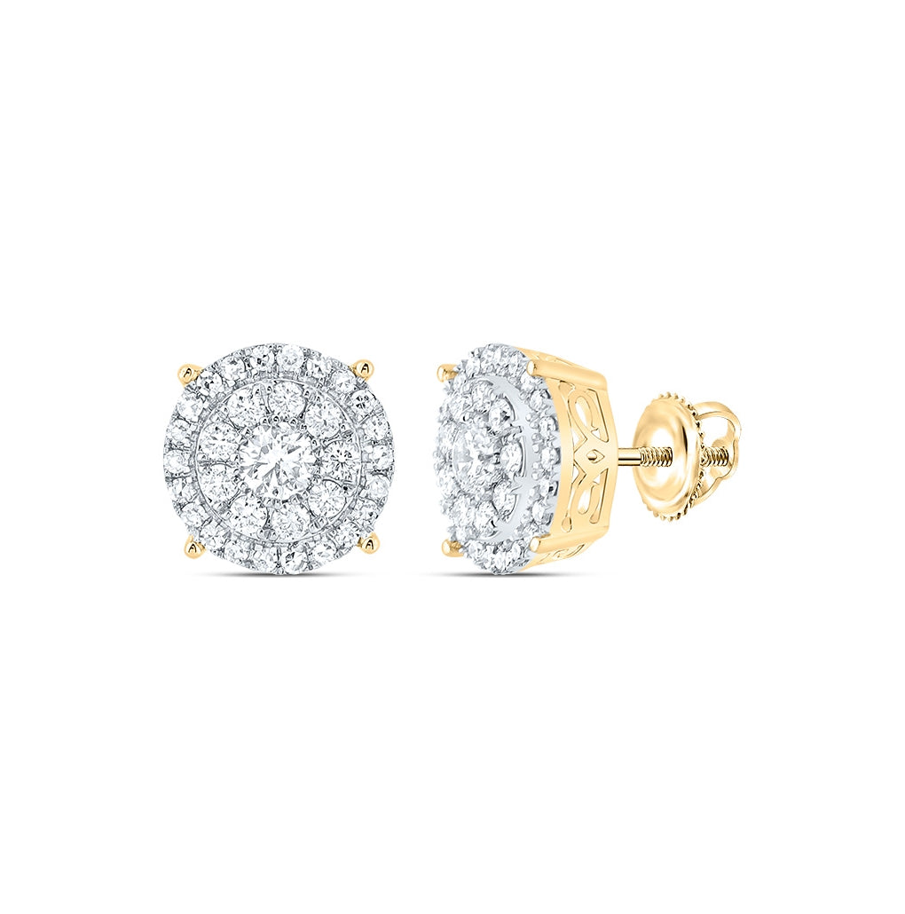 10K Yellow Gold Round Diamond Cluster Earrings 5/8 Cttw, Length: 0.31 In, Width: 0.32 In
