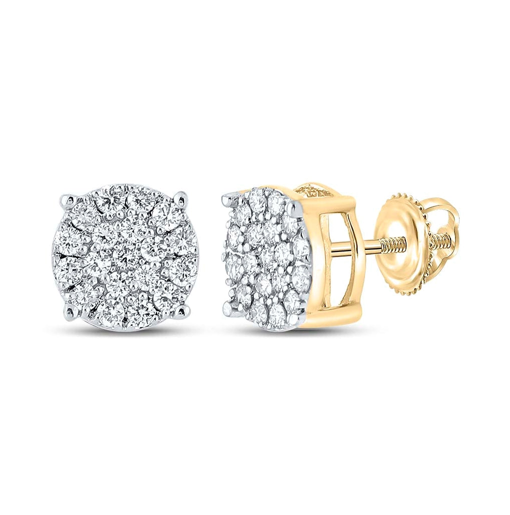 10K White Or Yellow Gold Round Diamond Cluster Earrings