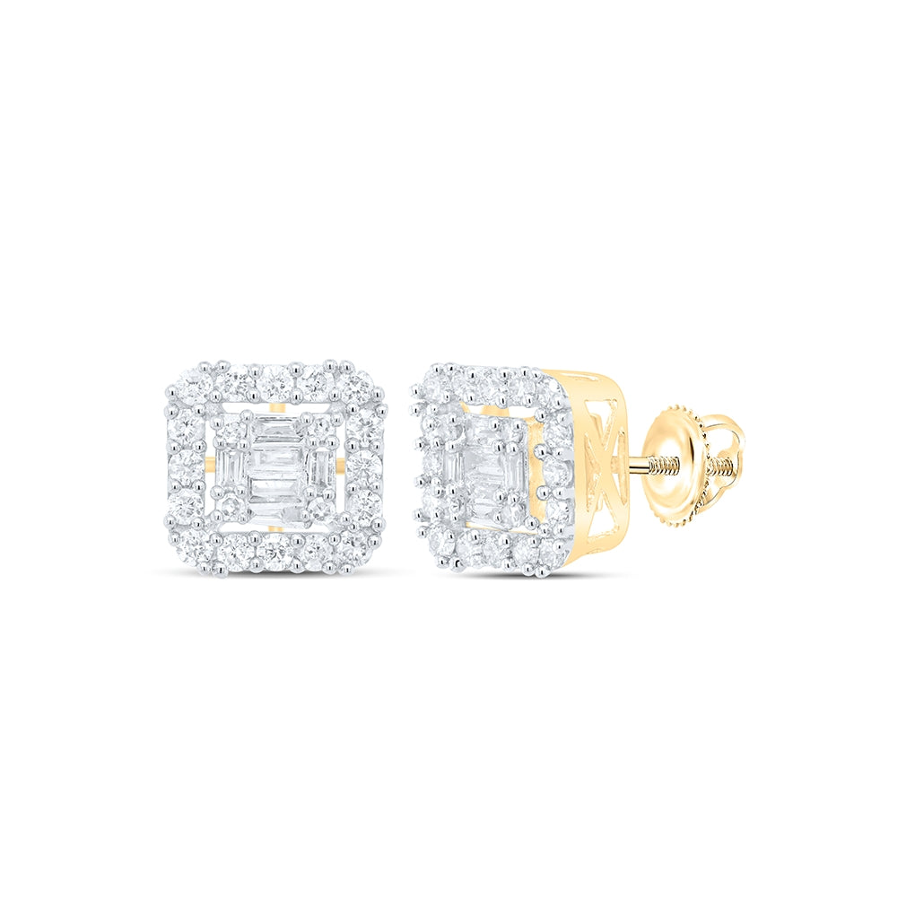 10K White Or Yellow Gold Baguette Diamond Square Earrings