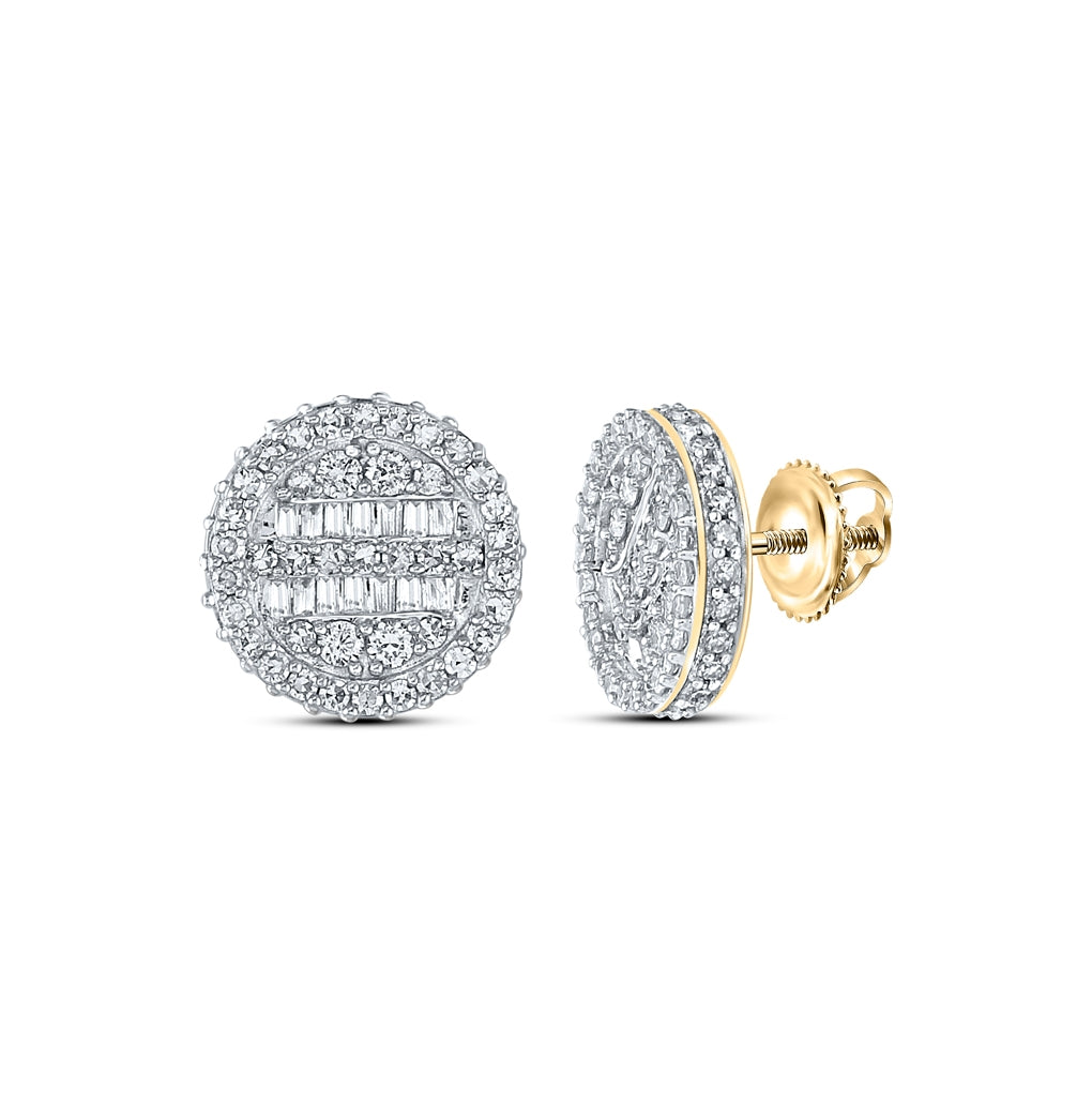 10K Yellow Gold Baguette Diamond Circle Earrings 1ctw