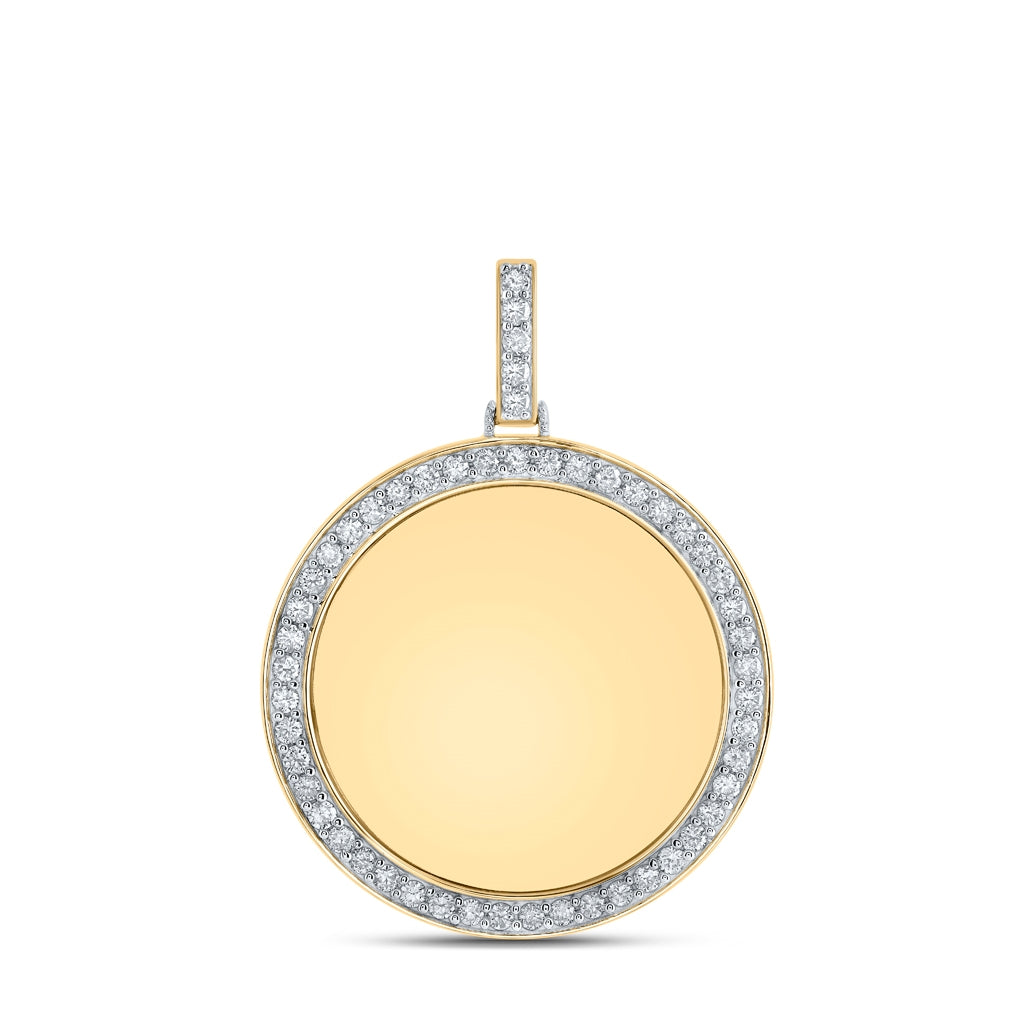 10K Yellow Gold Mens Round Diamond Memory Circle Charm Pendant 1-3/4 Cttw, Length: 1.93 In, Width: 1.42 In