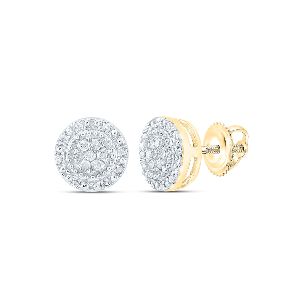 10K Yellow Gold Womens Round Diamond Cluster Earrings 1/10 Cttw, Length: 0.27 In, Width: 0.27 In
