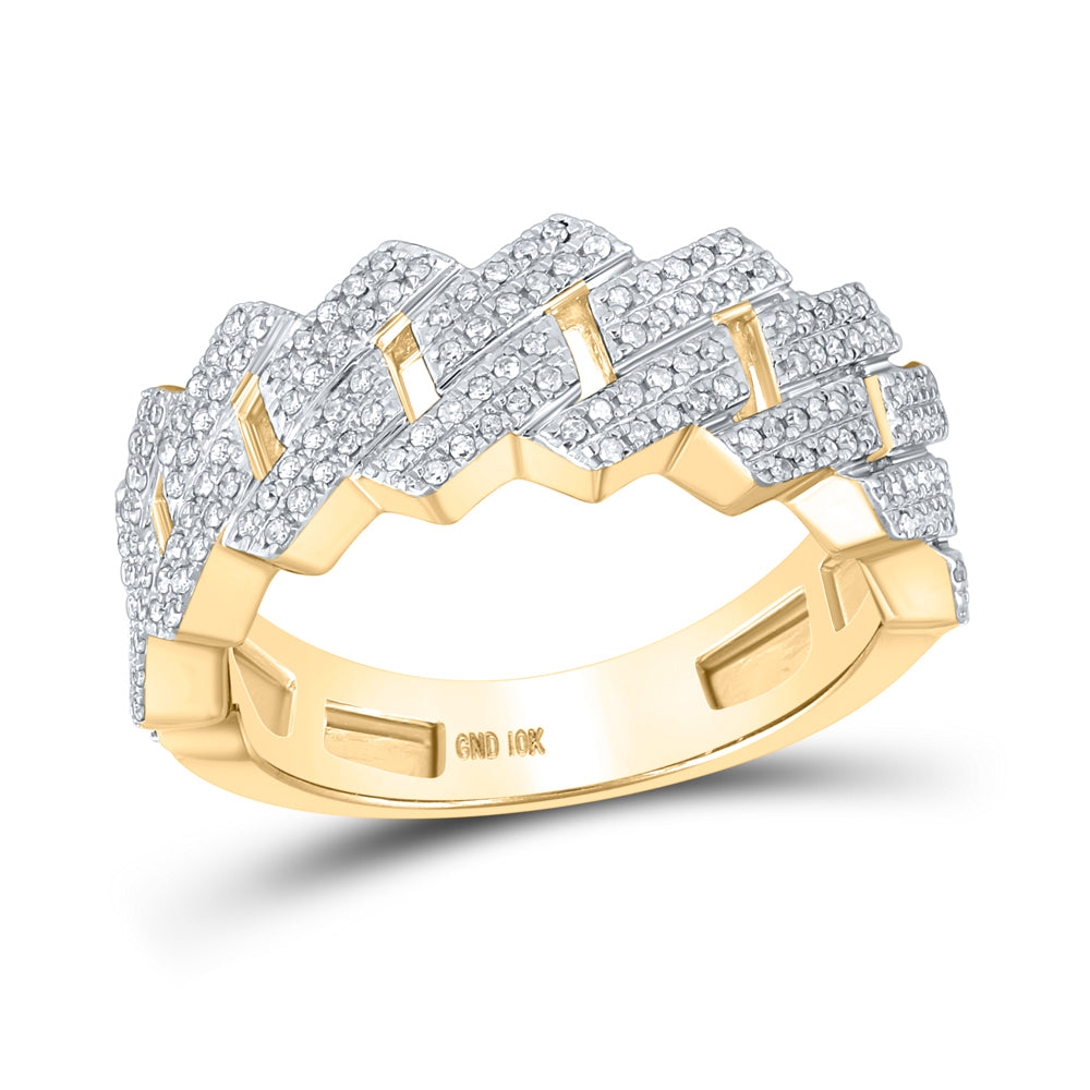 10K Yellow Gold Mens Round Diamond Cuban Link Band Ring 3/4 Cttw, Mens Size: 7-13