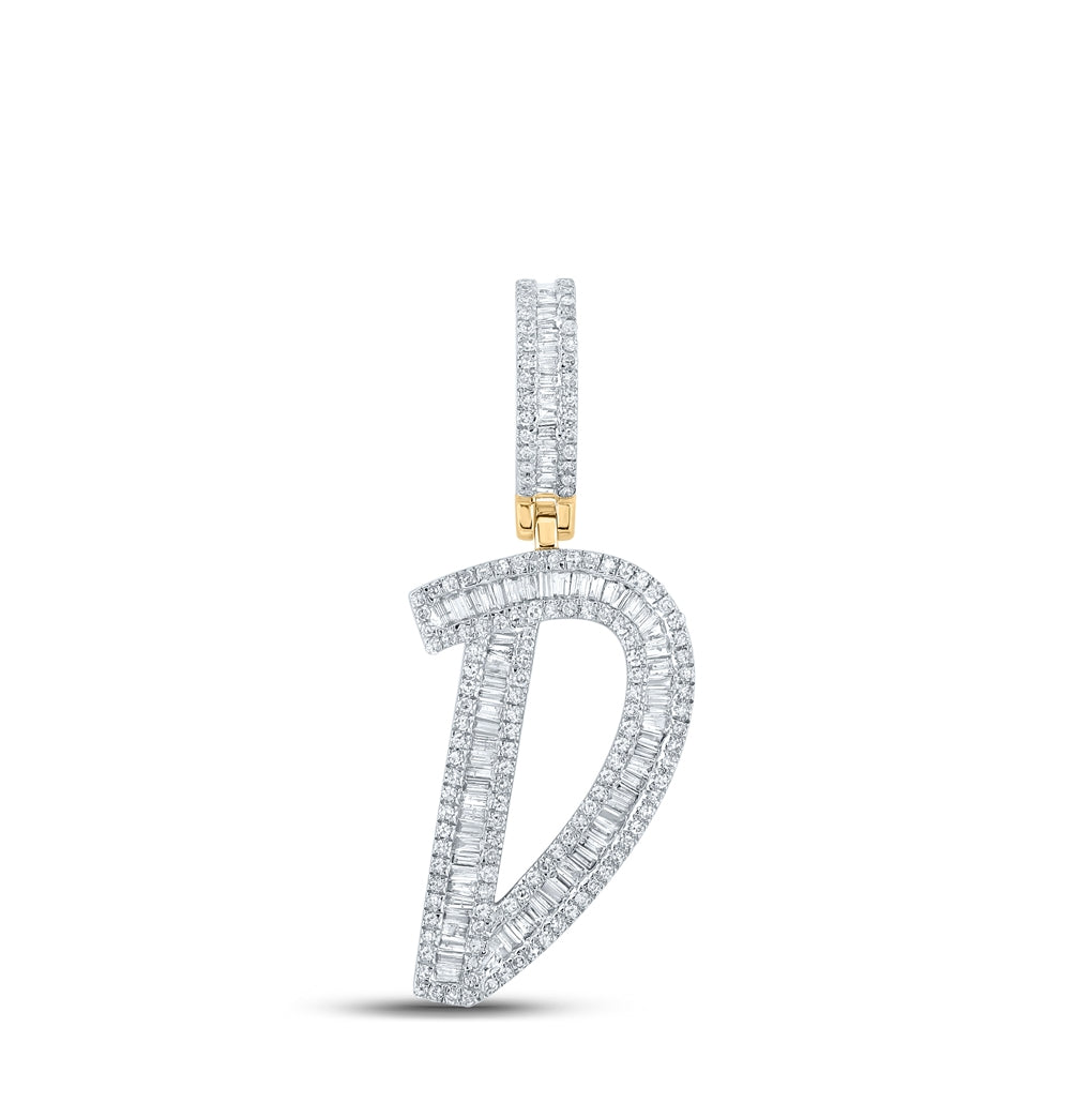 10K Yellow Gold Mens Baguette Diamond Initial Letter Charm Pendant