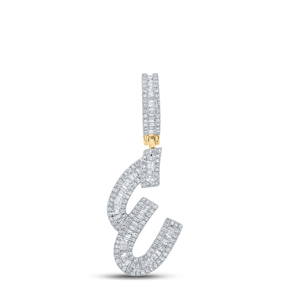 10K Yellow Gold Mens Baguette Diamond Initial Letter Charm Pendant