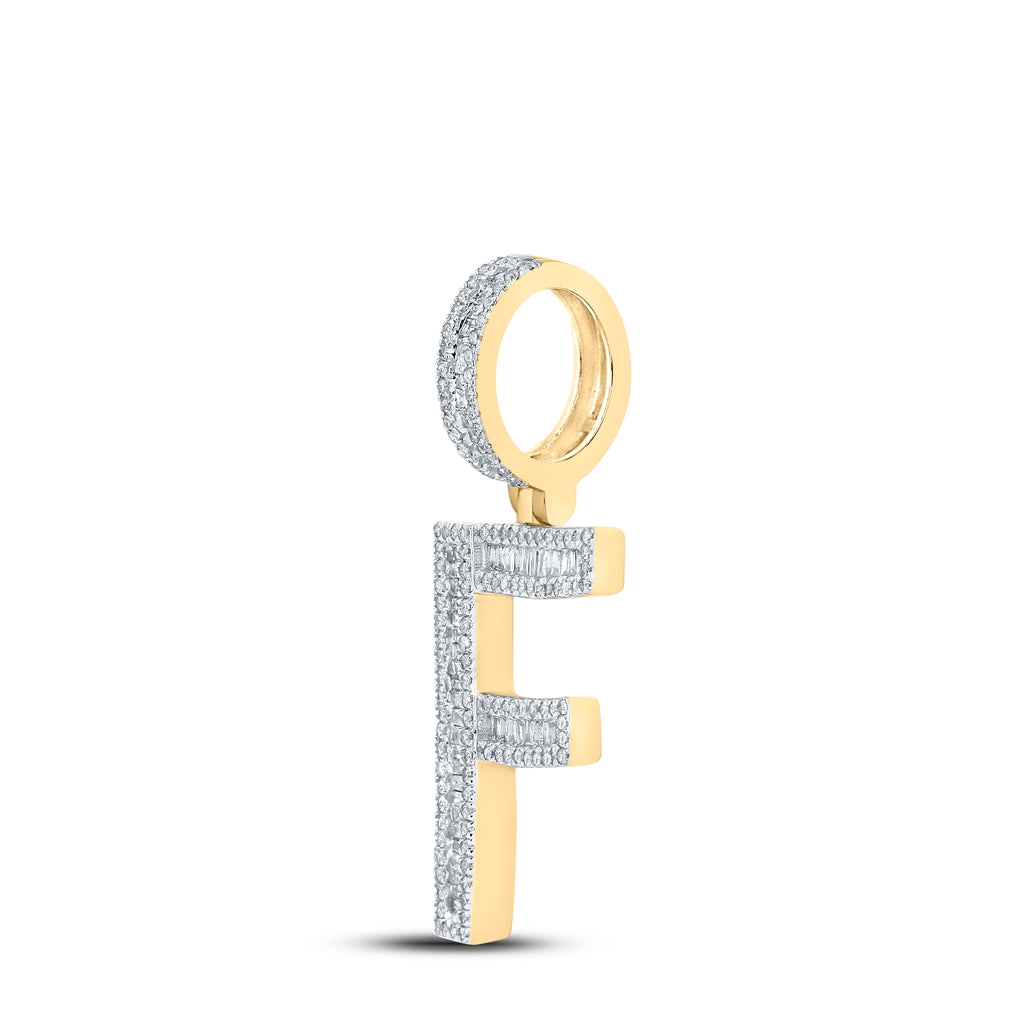 10K Yellow Gold Mens Baguette Diamond Initial Letter Charm Pendant
