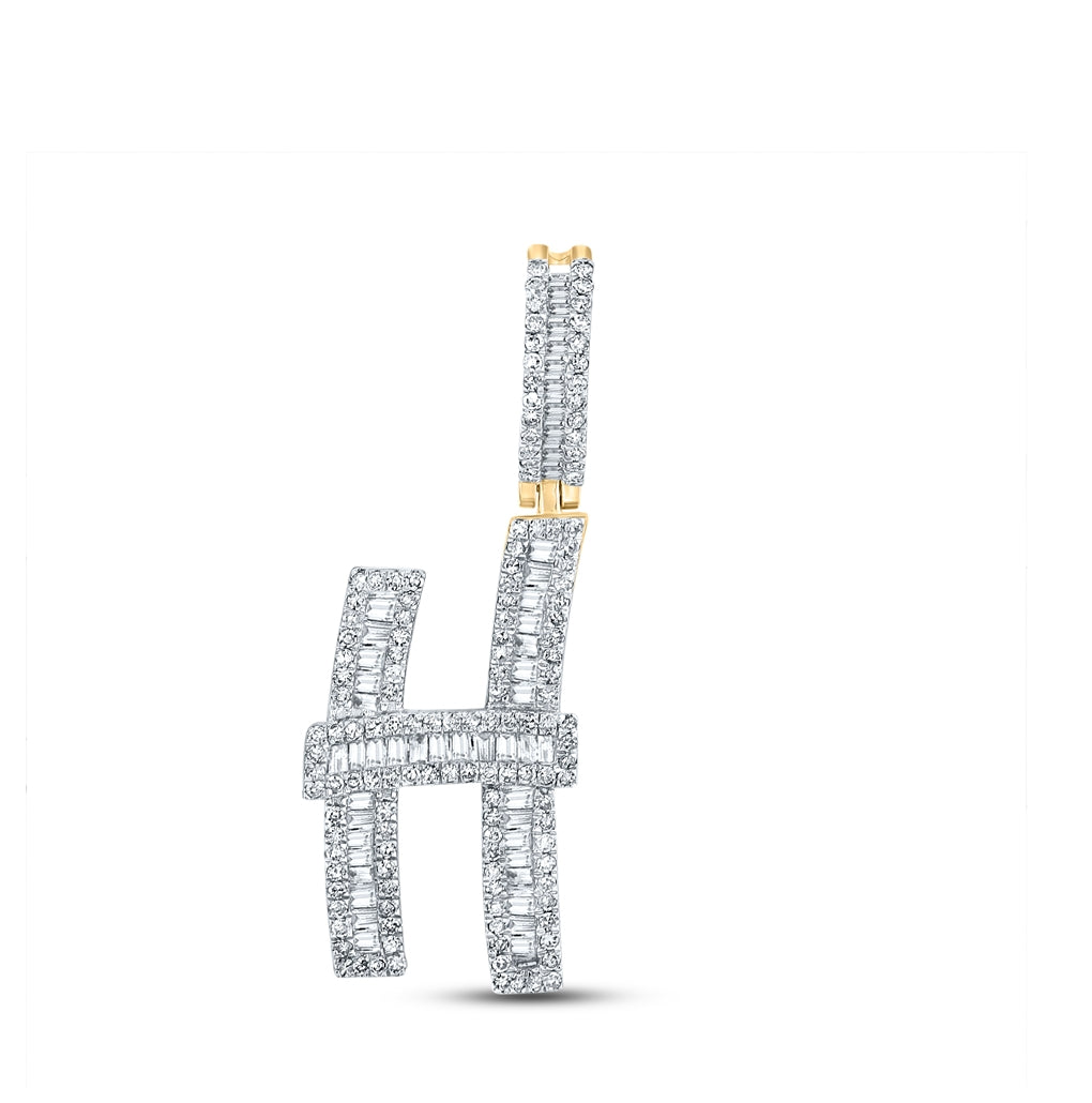 10K Yellow Gold Mens Baguette Diamond Initial Letter Charm Pendant