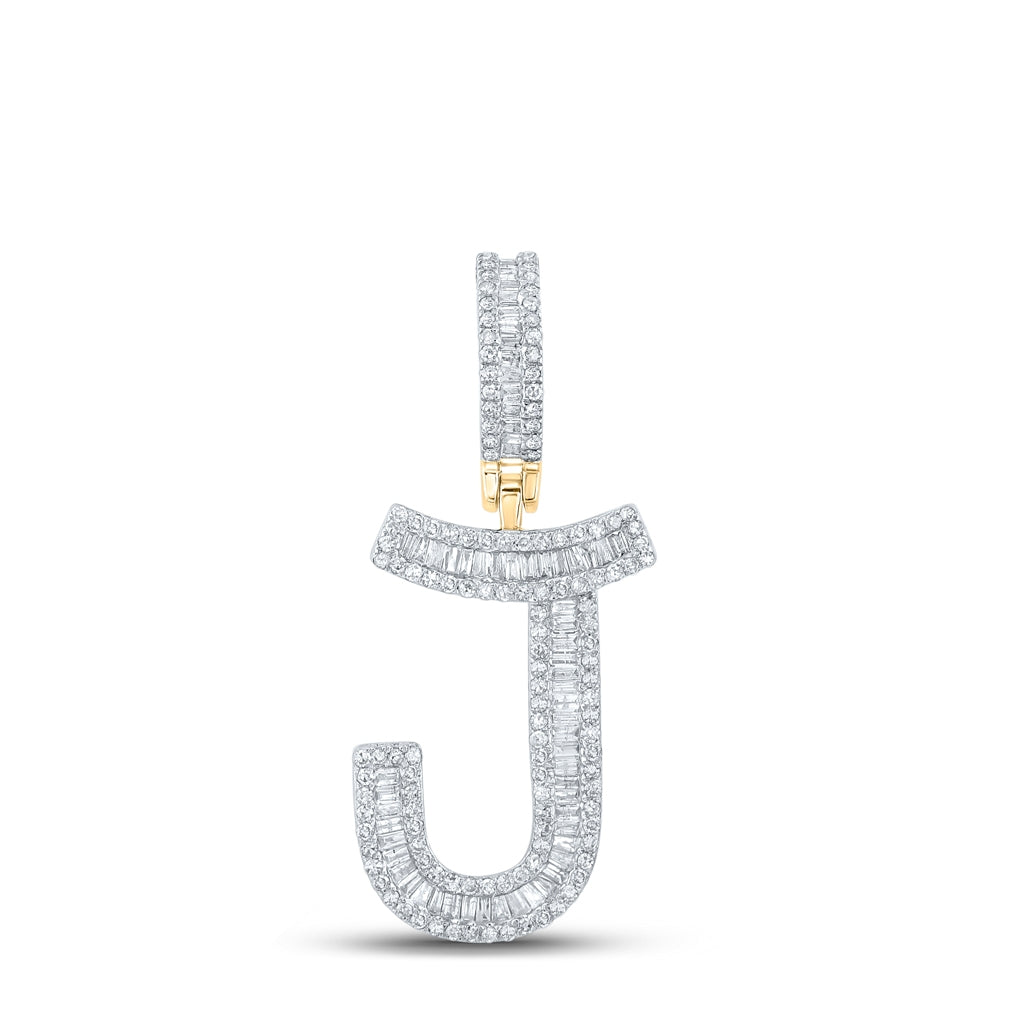 10K Yellow Gold Mens Baguette Diamond Initial Letter Charm Pendant