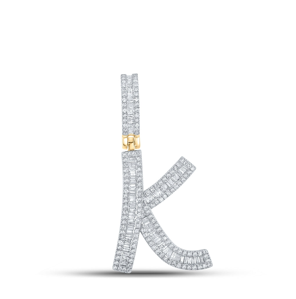 10K Yellow Gold Mens Baguette Diamond Initial Letter Charm Pendant