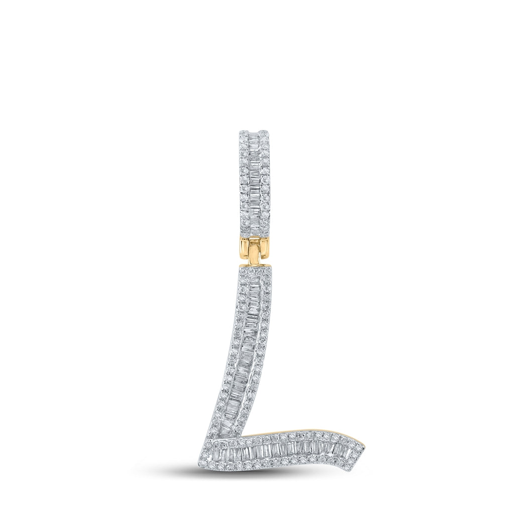 10K Yellow Gold Mens Baguette Diamond Initial Letter Charm Pendant