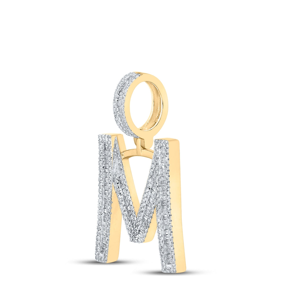 10K Yellow Gold Mens Baguette Diamond Initial Letter Charm Pendant