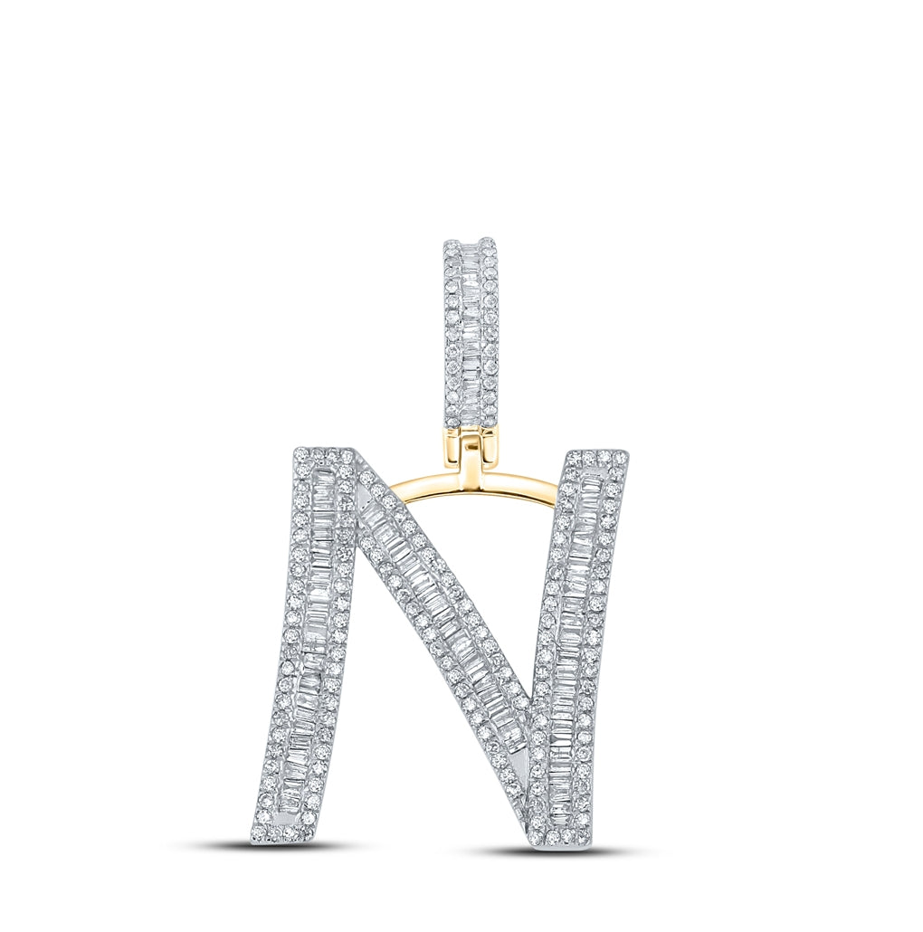 10K Yellow Gold Mens Baguette Diamond Initial Letter Charm Pendant