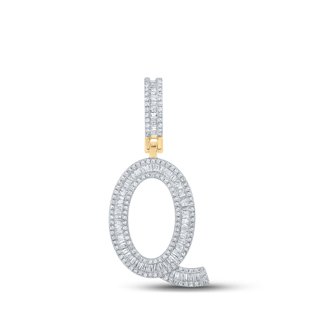 10K Yellow Gold Mens Baguette Diamond Initial Letter Charm Pendant
