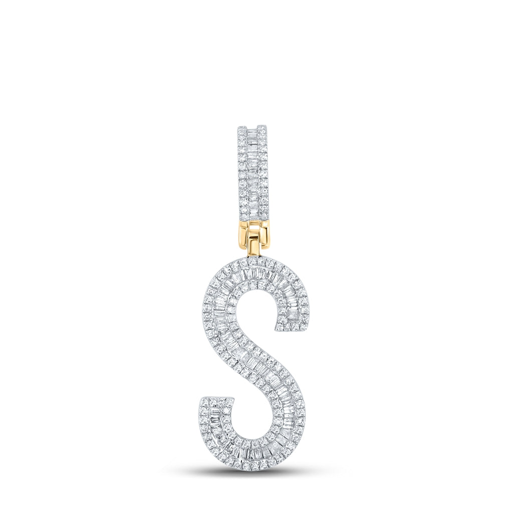 10K Yellow Gold Mens Baguette Diamond Initial Letter Charm Pendant