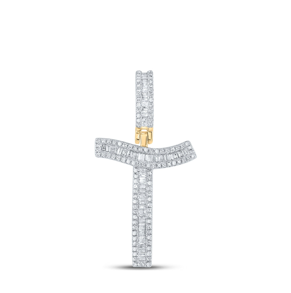 10K Yellow Gold Mens Baguette Diamond Initial Letter Charm Pendant