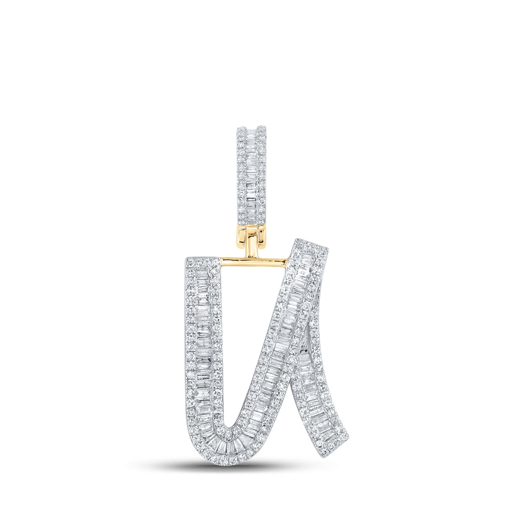 10K Yellow Gold Mens Baguette Diamond Initial Letter Charm Pendant