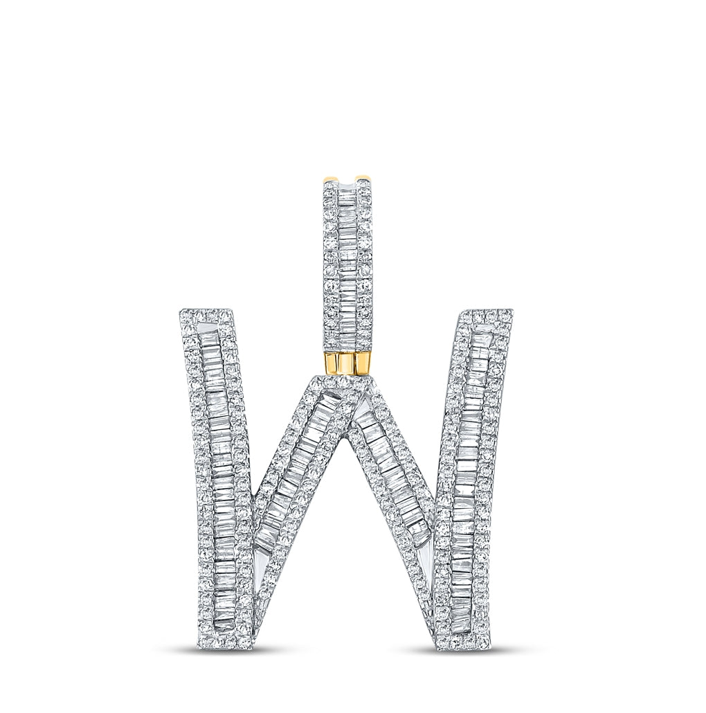 10K Yellow Gold Mens Baguette Diamond Initial Letter Charm Pendant