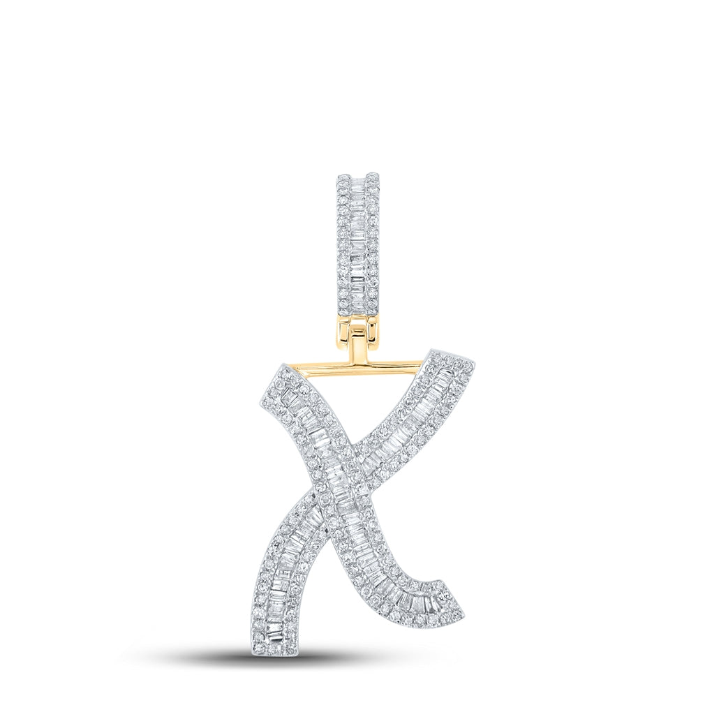 10K Yellow Gold Mens Baguette Diamond Initial Letter Charm Pendant