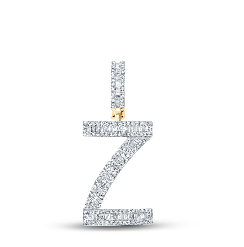 10K Yellow Gold Mens Baguette Diamond Initial Letter Charm Pendant