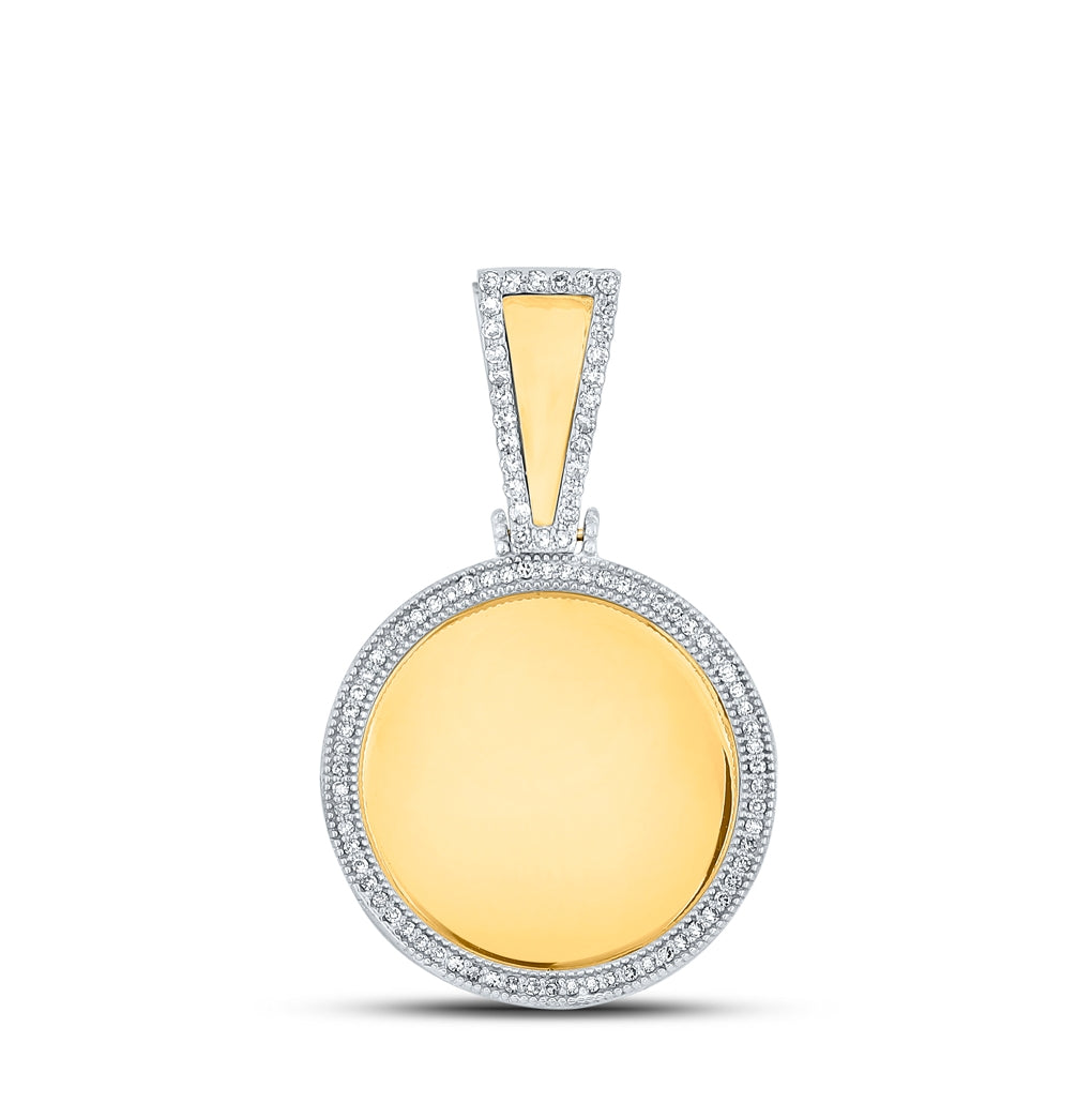 10K Yellow Gold Mens Round Diamond Picture Memory Circle Charm Pendant 3/8 Cttw, Length: 1.38 In, Width: 0.89 In
