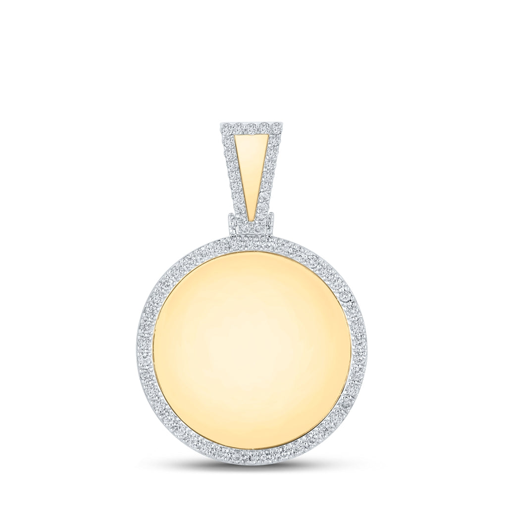 10K Yellow Gold Mens Round Diamond Picture Memory Circle Charm Pendant 7/8 Cttw