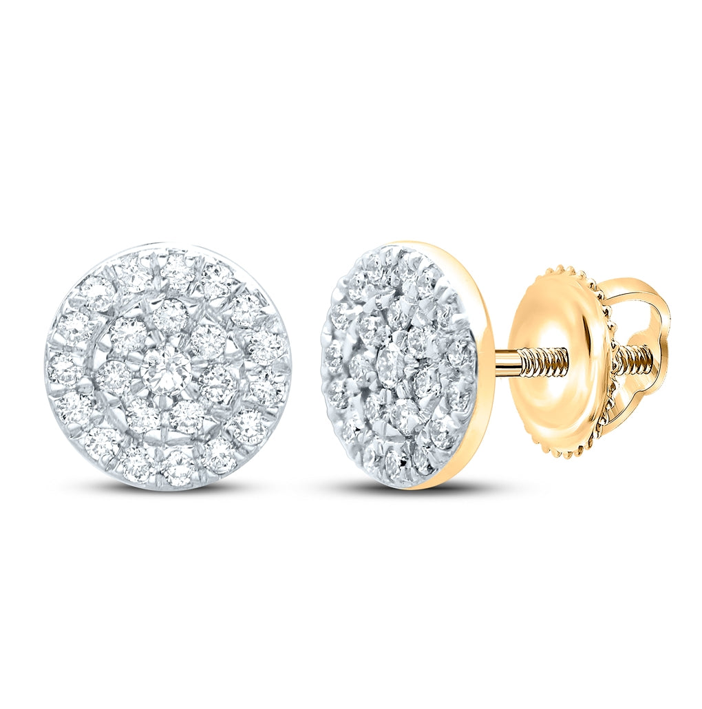 10K Yellow Gold Womens Round Diamond Cluster Earrings 1/8 Cttw