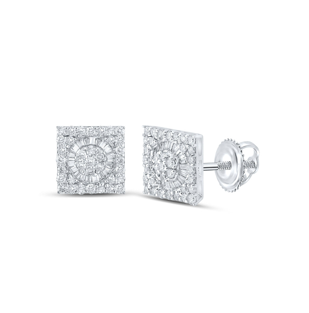 10K White Or Yellow Gold Baguette Diamond Square Earrings