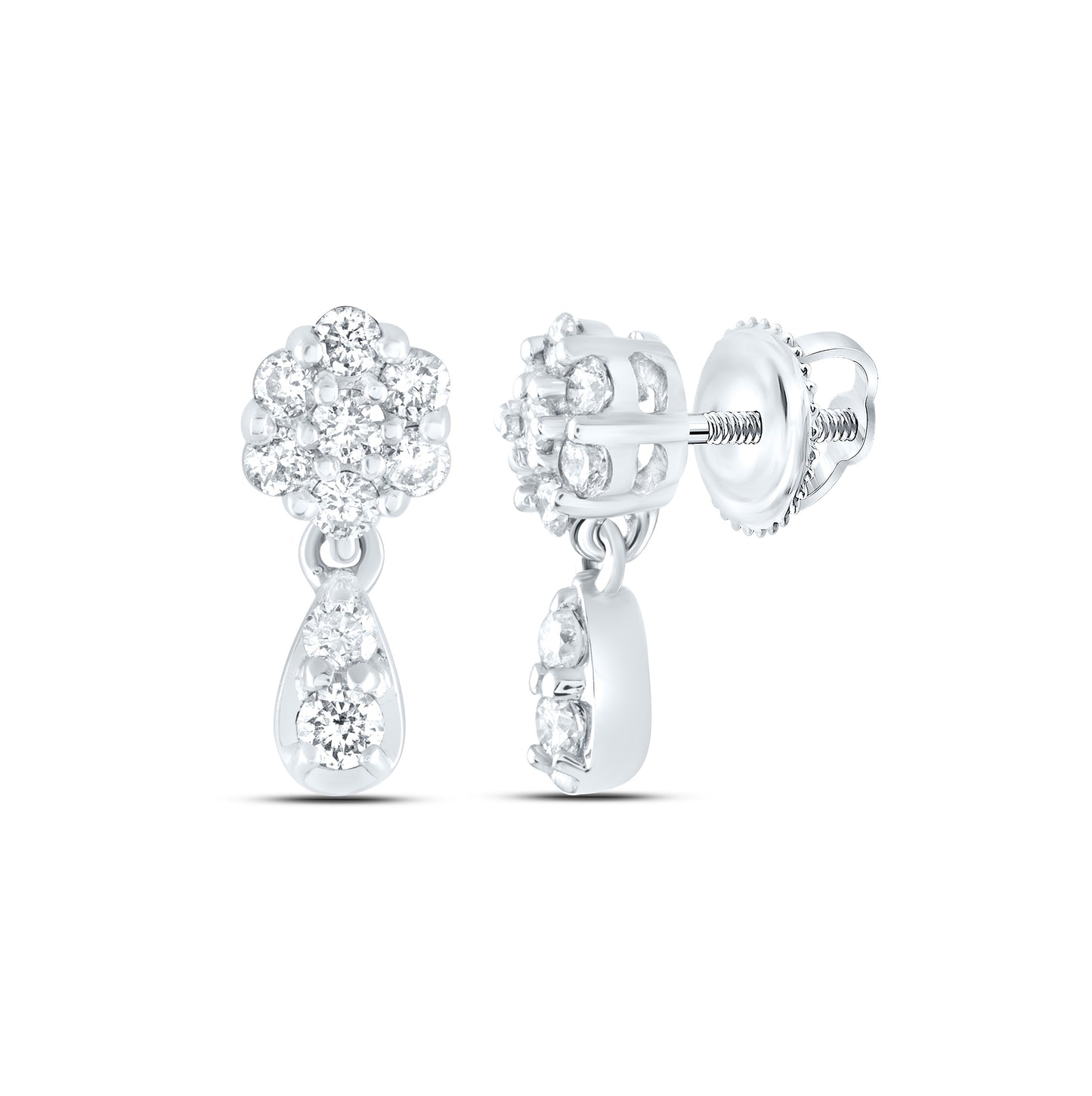 10K White Or Yellow Gold Womens Round Diamond Cluster Dangle Earrings