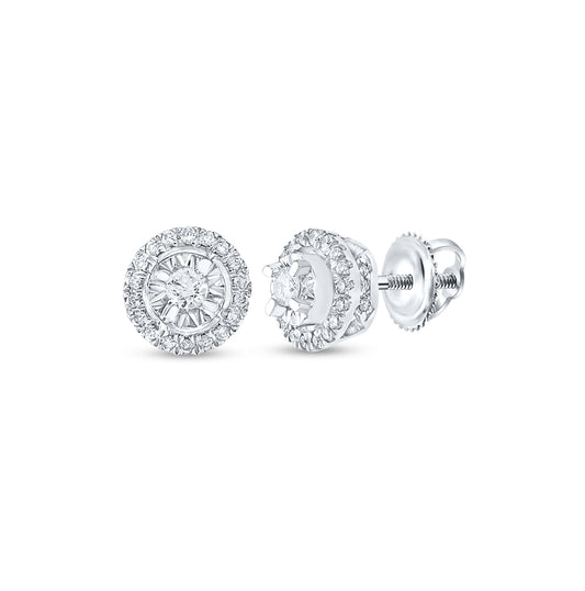 10K White Gold Womens Round Diamond Halo Earrings 1/4ctw