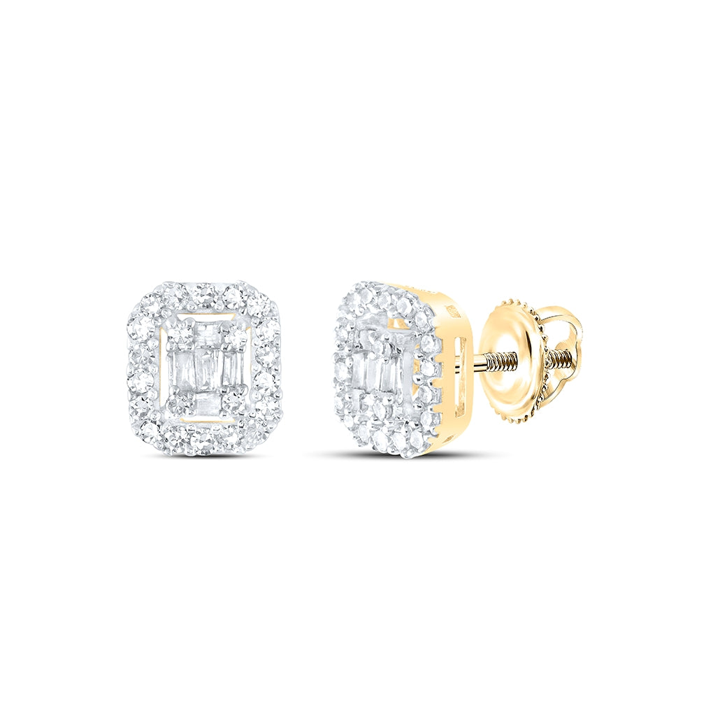 10K Yellow Gold Baguette Diamond Cluster Earrings 1/4 Cttw, Length: 0.24 In, Width: 0.2 In