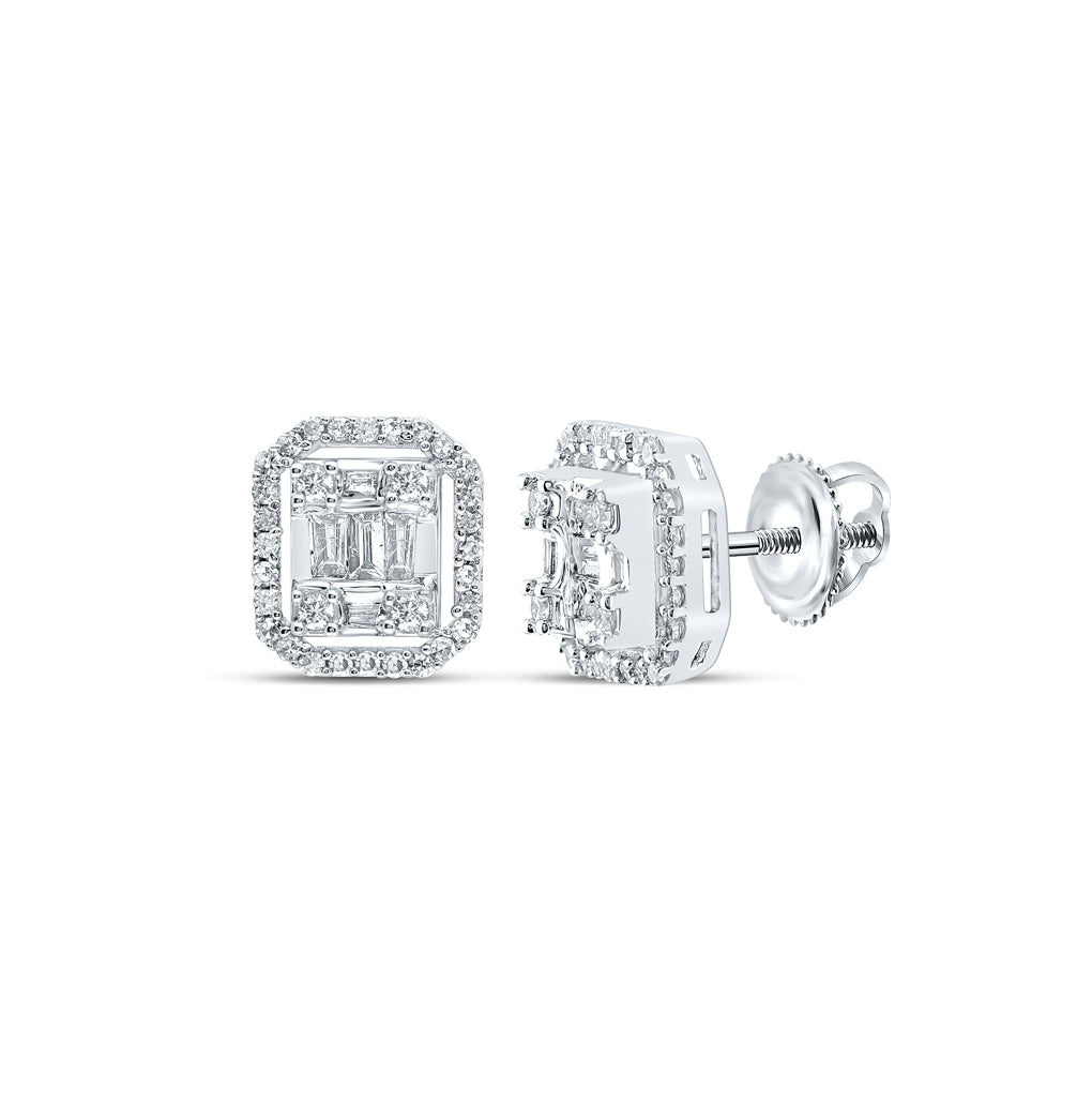 10K White Or Yellow Gold Baguette Diamond Cluster Earrings