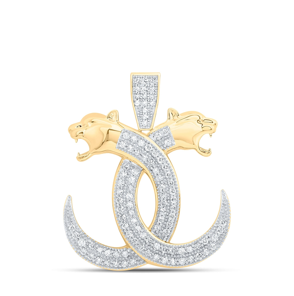 10kt Yellow Gold 7/8ctw Diamond Nk Panther Mens Charm