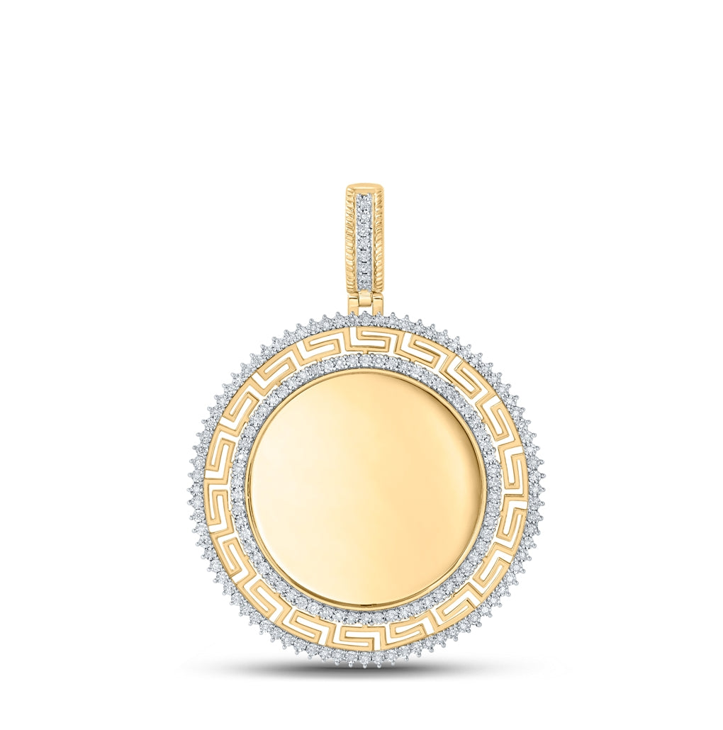 10K Yellow Gold Mens Round Diamond Memory Circle Charm Pendant 1/2 Cttw, Length: 2.51 In, Width: 1.9 In