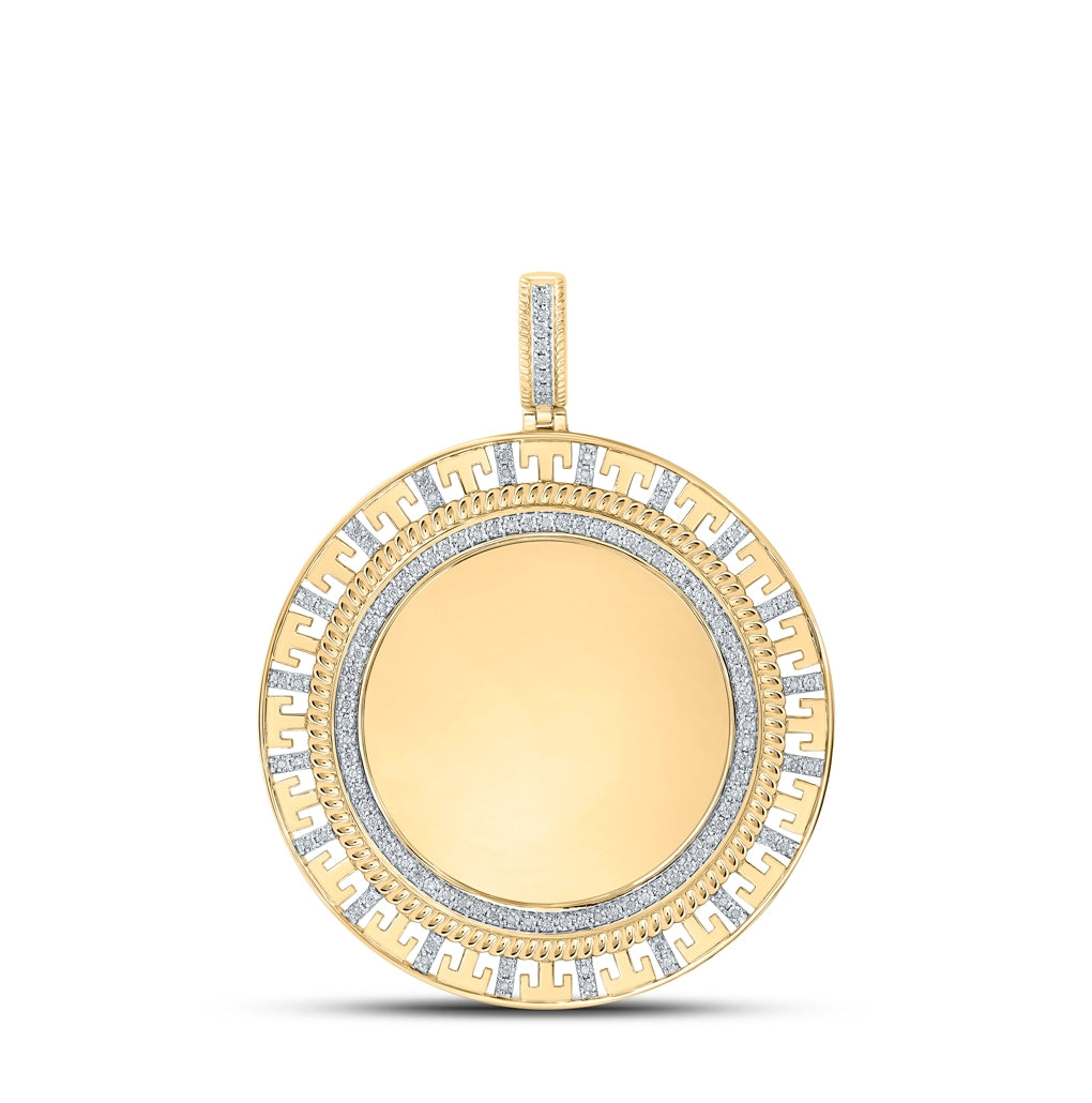10K Yellow Gold Mens Round Diamond Memory Circle Charm Pendant 3/8 Cttw