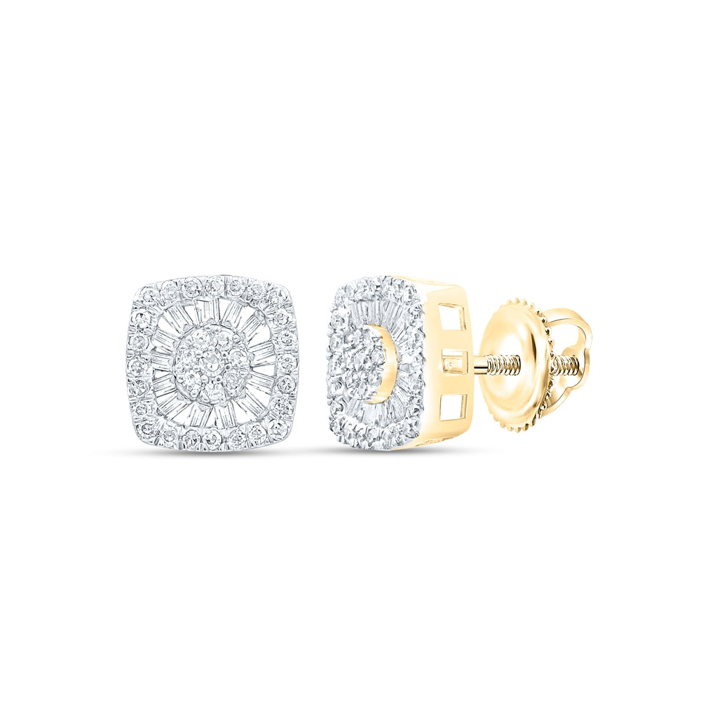 10K Yellow Gold Womens Round Diamond Square Earrings 1-1/5 Cttw