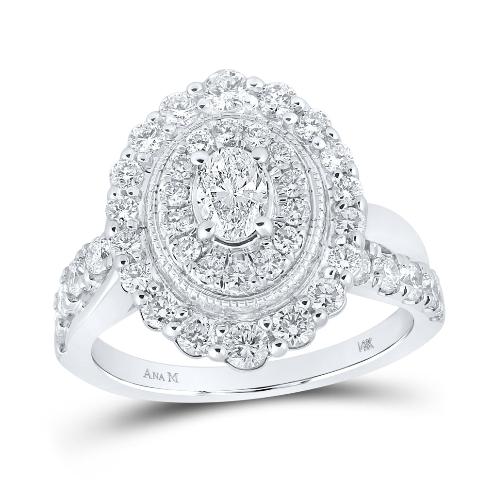 14K White Gold Oval Diamond Halo Bridal Wedding Engagement Ring 1-1/2ctw, Womens Size: 5-10