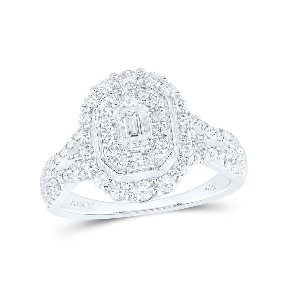 14K White Gold Emerald Diamond Halo Bridal Wedding Engagement Ring 1 Cttw, Womens Size: 5-10