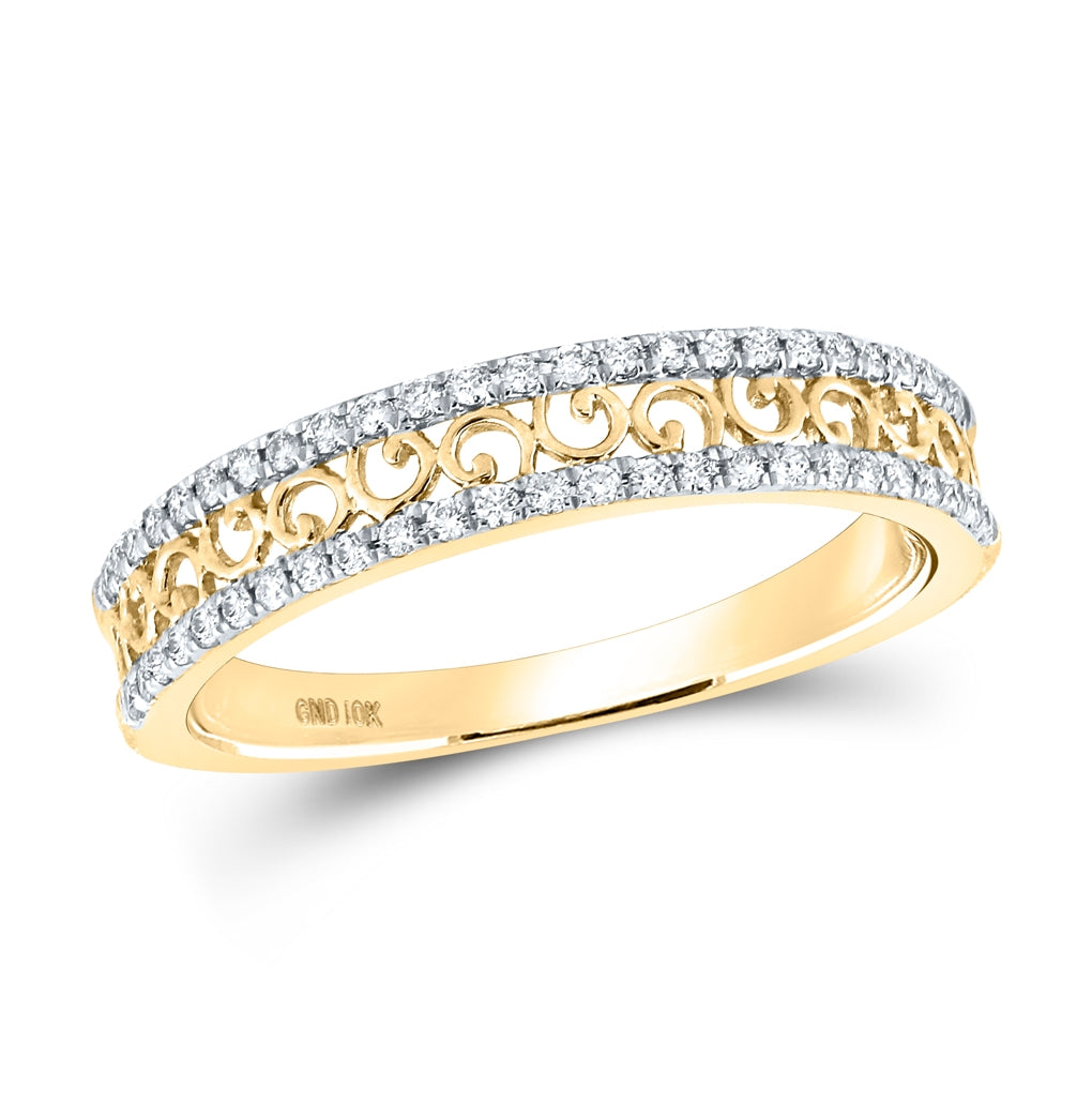 10K Yellow Gold Womens Round Diamond Band Ring 1/5 Cttw, Womens Size: 5-10