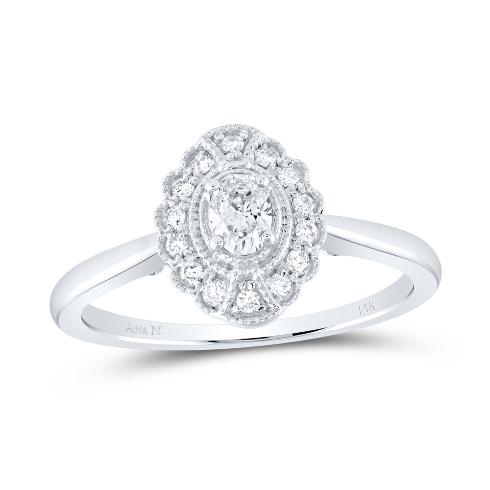14kt White Gold 1/3ctw Diamond Ana M 1/6ct-coval Engagement Single Halo Ring