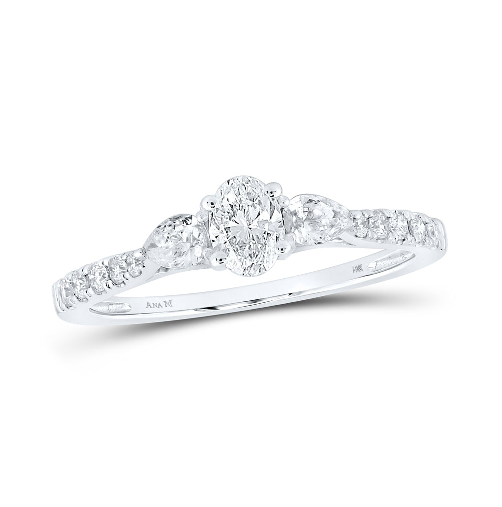 14kt White Gold 5/8ctw Diamond Ana M 1/3ct-coval 2*1/5ct-spear No Halo Engagement Ring