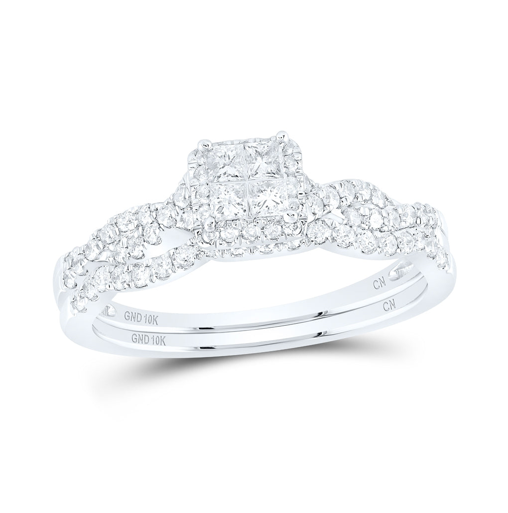 10K White Gold Princess Diamond Bridal Wedding Ring Band Set 1/2 Cttw, Womens Size: 5-10