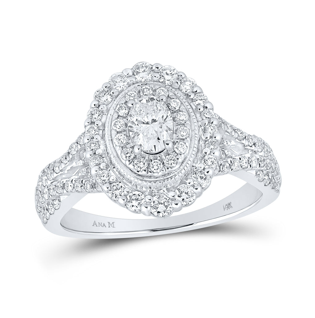 14K White Gold Oval Dia. Halo Bridal Wedding Engagement Ring 1ctw, Women's Size: 5-10