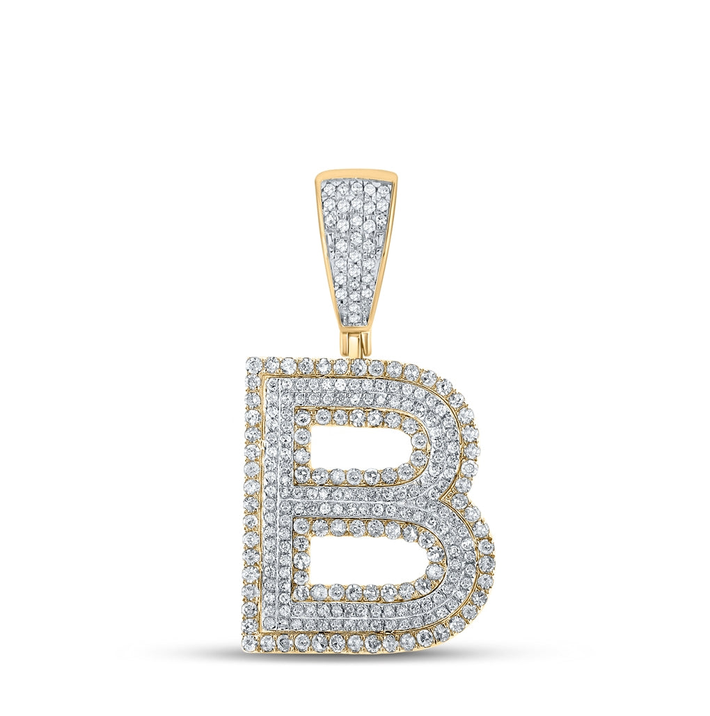 10K Two-tone Gold Mens Round Diamond Letter Charm Pendant