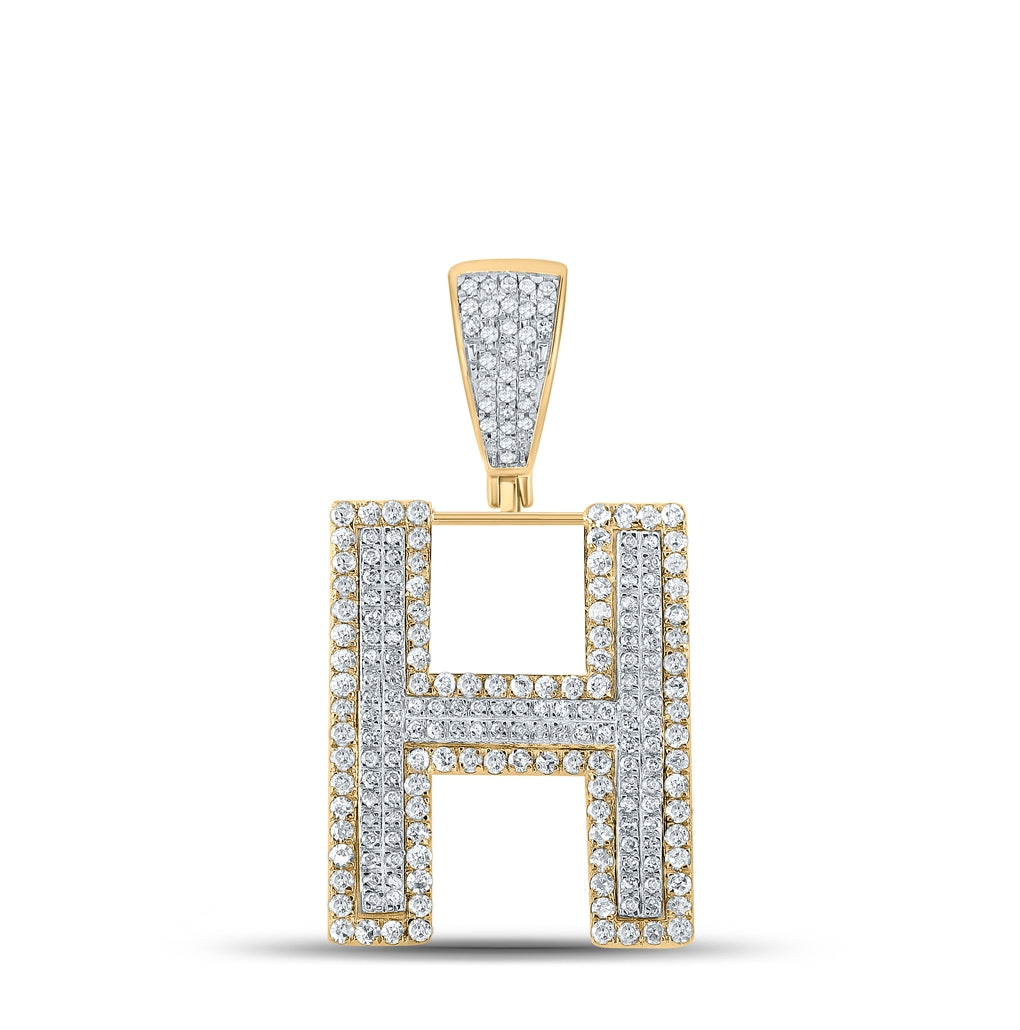 10K Two-tone Gold Mens Round Diamond Letter Charm Pendant